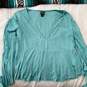 Target Wild Fable Teal Long Sleeve V-Neck Crop Top Size XS